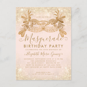 Carte Postale Masquerade Blush Rose Gold Parties scintillant fêt