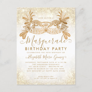 Carte Postale Masquerade White Gold Parties scintillant Dust Ann