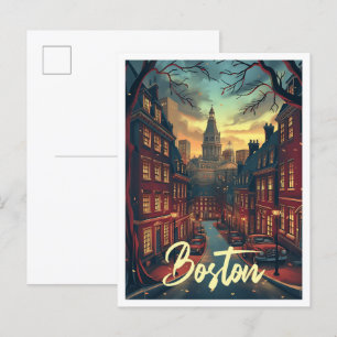 Carte Postale Massachuset Boston Art Vintage Illustration de voy