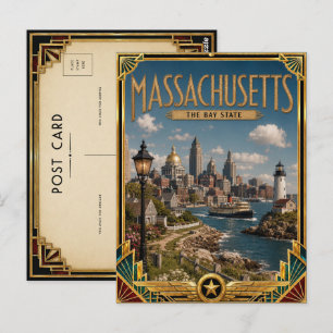 Carte Postale Massachusetts Art Déco vintage de l'âge d'or