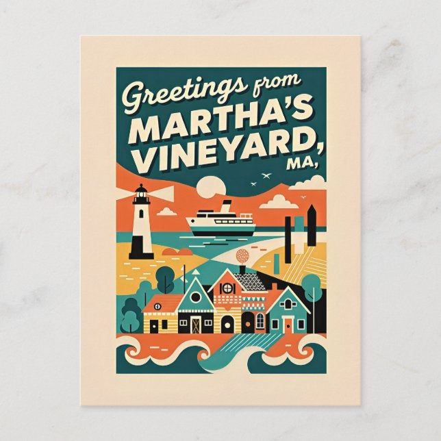 Carte Postale Massachusetts Martha's Vineyard Rétro des années 1 (Devant)