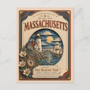 Carte Postale Massachusetts Papier découpé américain Arcana vint