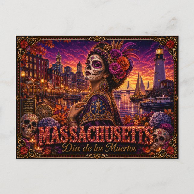 Carte Postale Massachusetts Rétro Día de los Muertos (Devant)