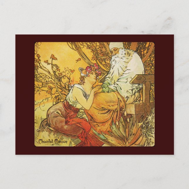 Carte Postale massage au chocolat alphonse mucha (Devant)