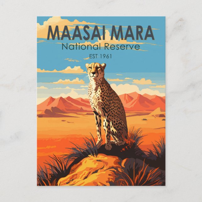 Carte Postale Massai Mara Réserve nationale Cheetah Travel Art (Devant)