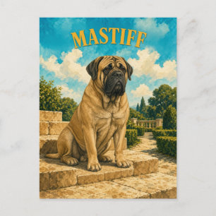 Carte Postale Mastiff, Art Chien à l'aquarelle vintage