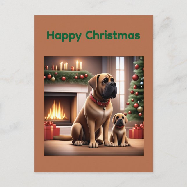 Carte Postale Mastiff Dogue de Noël Cheminée (Devant)