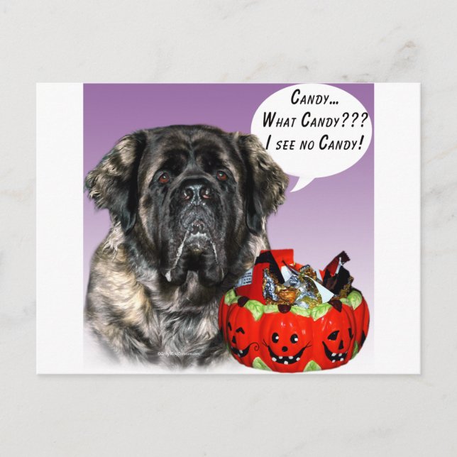 Carte Postale Mastiff (moelleux) Bonbons d'Halloween (Devant)