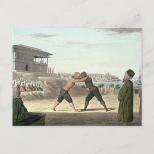 Carte Postale Match de catch, Constantinople (w/c sur paper)
