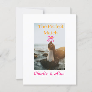 Carte Postale match parfait mariage couple photo retro rose