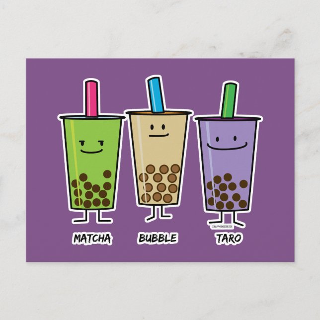 Carte Postale Matcha boba thé lait de boisson verte Taro tapioca (Devant)
