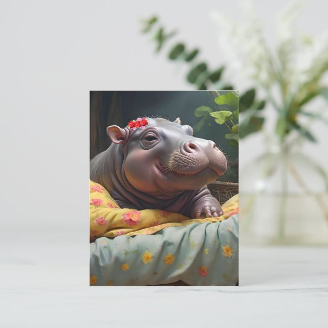 Carte Postale "Matinage des lunettes : Baby Hippo se réveille da (Debout devant)