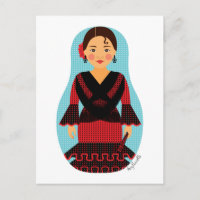 Carte postale Matryoshka, robe rouge espagnole