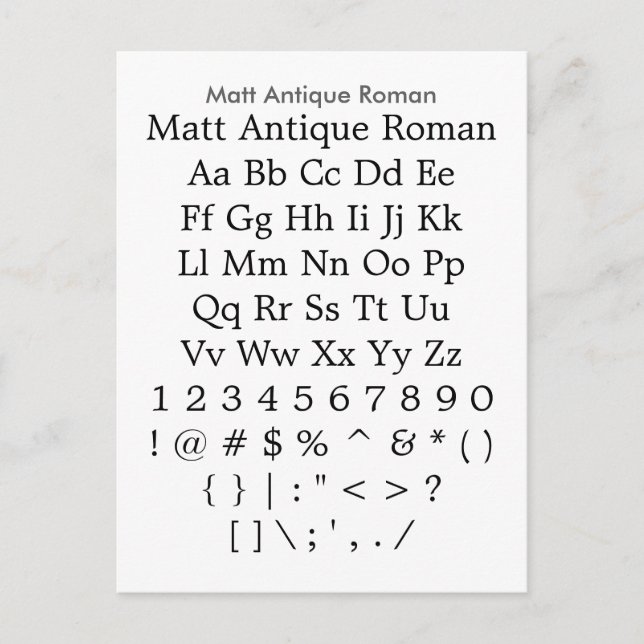 Carte Postale Matt Antique Roman - Feuille d'échantillonnage de  (Devant)