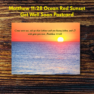 Carte Postale Matthieu 11:28 Coucher de soleil rouge sur l'océan