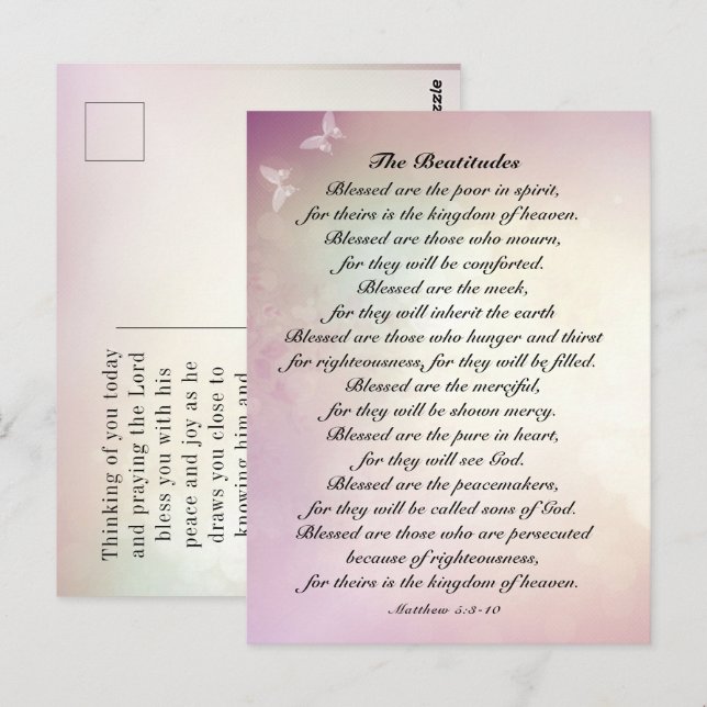 Carte Postale Matthieu 5:3-10 Beatitudes Sermon sur le Mont (Devant / Derrière)