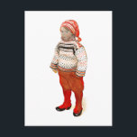 Carte Postale Matts in Sweater and Stocking Hat<br><div class="desc">Little boy in Christmas colors dressed in a stocking hat,  sweater and red pants.  Fine art by Swedish artist Carl Larsson</div>