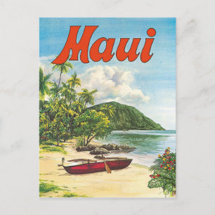 Carte Postale Maui, Hawaï, bateaux sur la plage, vintage, voyage