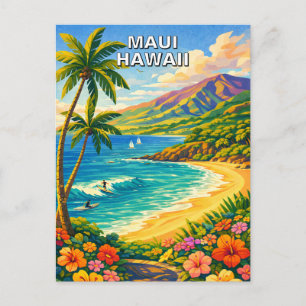 Carte Postale Maui Hawaii Côte Tropicale Voyage Rétro
