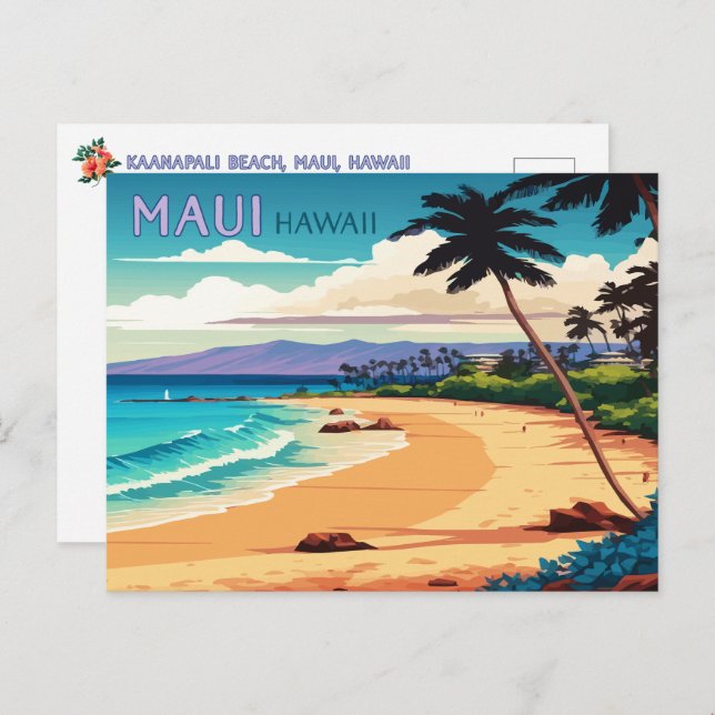 Carte postale Maui Hawaii Kaanapali Beach Retro Vi (Devant / Derrière)