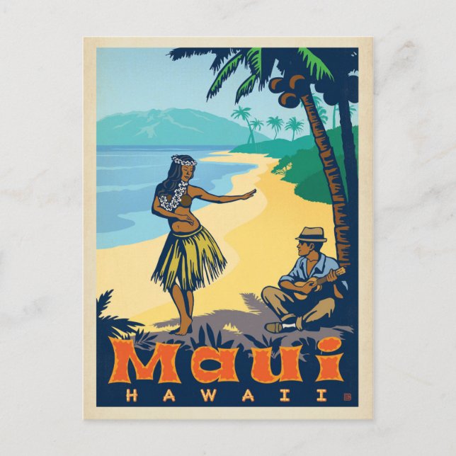 Carte Postale Maui | Hula Girl & Ukele (Devant)