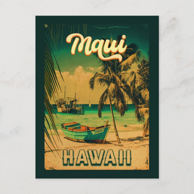 Carte Postale Maui Island Hawaii Palmiers rétro 60s Souvenirs (Devant)
