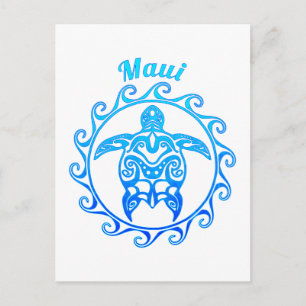 Carte Postale Maui Tortue Tribale Bleue