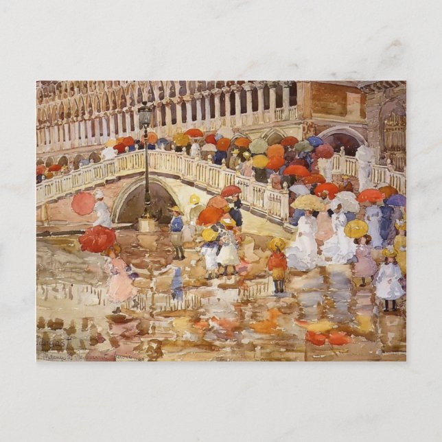 Carte Postale Maurice Prendergast- Parapluies dans la pluie (Devant)