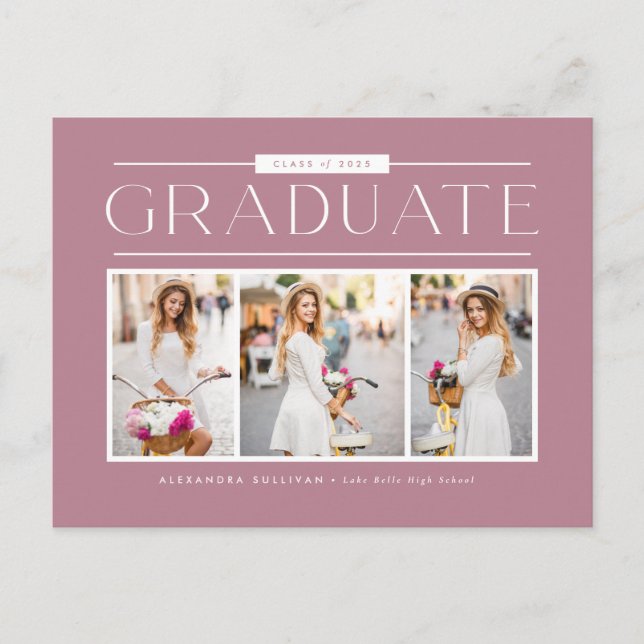 Carte Postale Mauve Typographie Photo Collage Graduation (Devant)