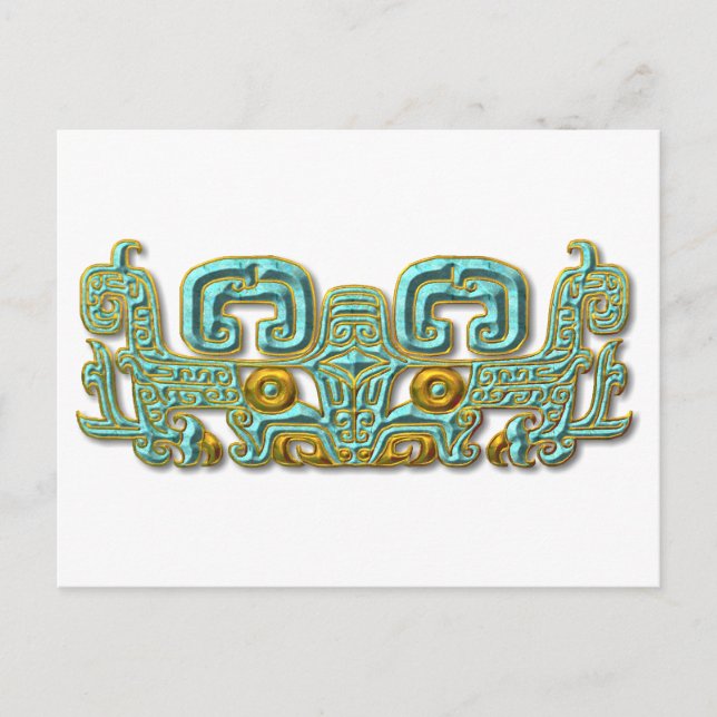 Carte Postale Mayan Jaguar-turquoise et or (Devant)