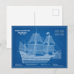 Carte Postale Mayflower - Plan directeur des navires ABD
