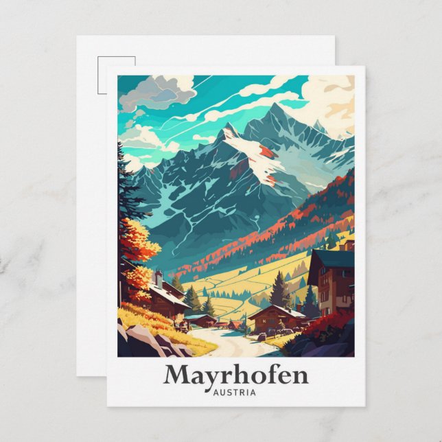 Carte Postale Mayrhofen Autriche Illustration du Vintage voyage  (Devant / Derrière)