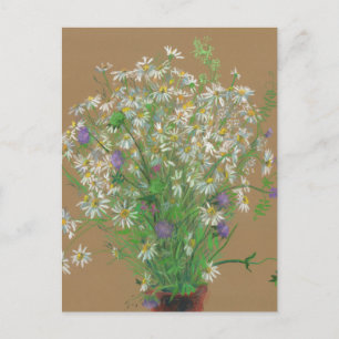 Carte Postale Meadow flowers, pastel painting, white daisies