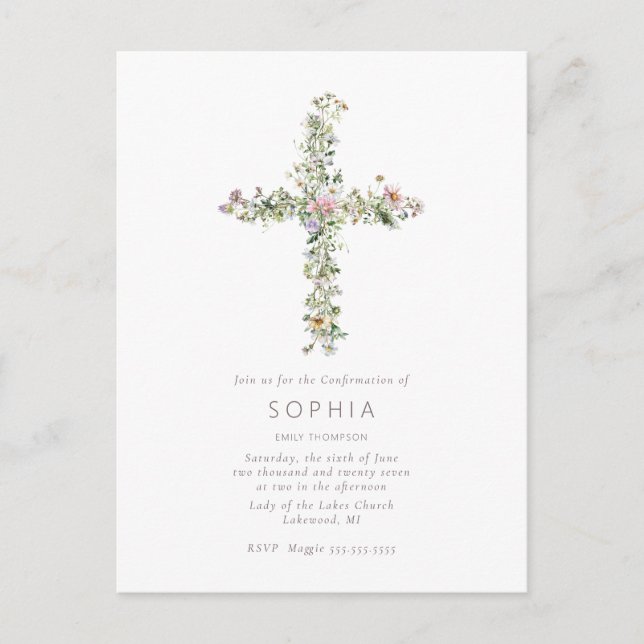 Carte Postale Meadow wildflower cross Confirmation Celebration (Devant)