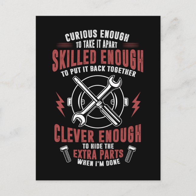 Carte Postale Mécanique de voiture drôle Citation réparateur (Devant)