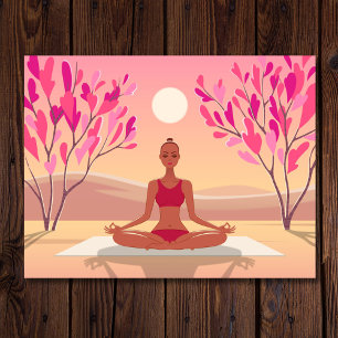Carte Postale Médaille de Yoga Jeune femme Padmasana rose or