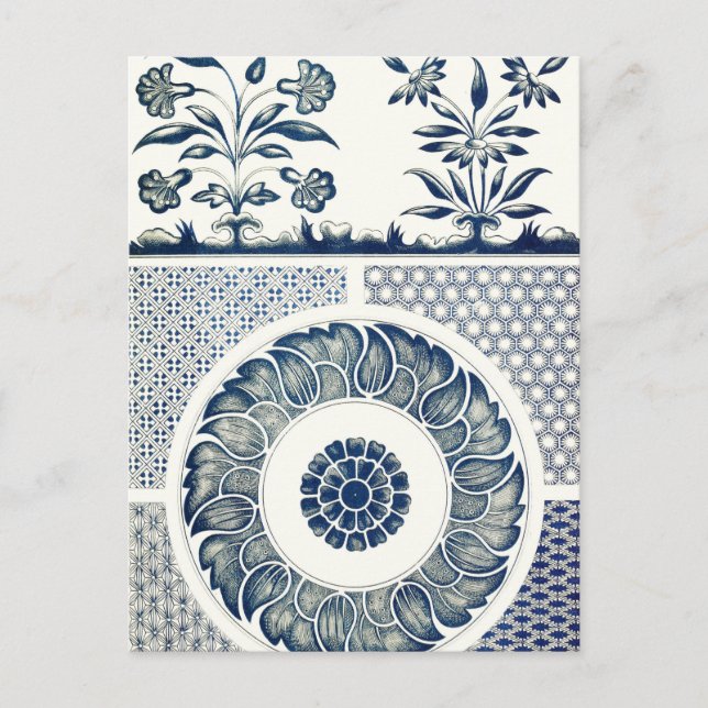 Carte Postale Médaillon Chinois : Chinoiserie Bleu Indigo (Devant)