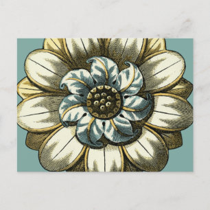 Carte Postale Médaillon Floral Orné sur Fond Bleu Clair