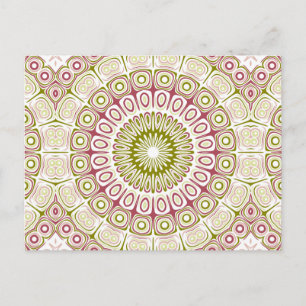 Carte Postale Médaillon Mandala Rose et Vert Olive