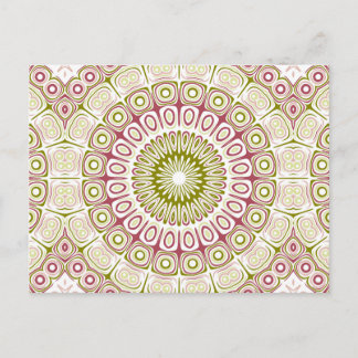 Carte Postale Médaillon Mandala Rose et Vert Olive