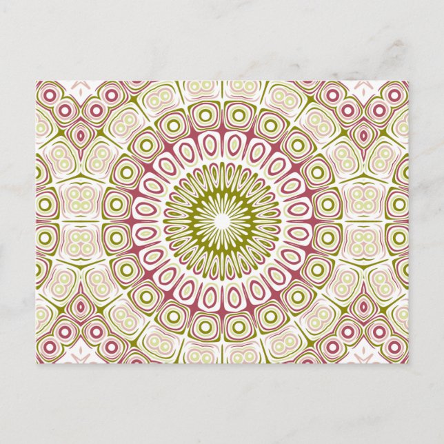 Carte Postale Médaillon Mandala Rose et Vert Olive (Devant)