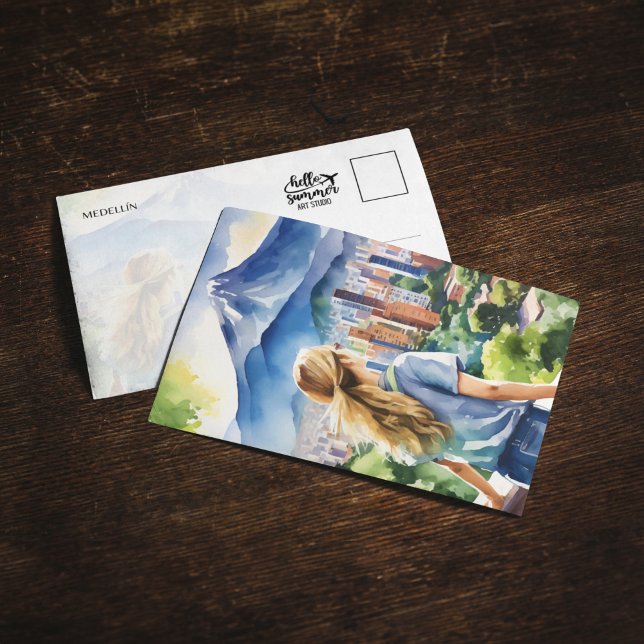 Carte postale Medellin Colombia Watercolor (Créateur téléchargé)