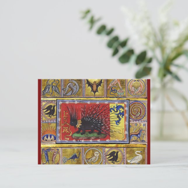 Carte Postale MEDIEVAL BESTIARY,BLACK HEDGEHOG KING and ANIMALS  (Debout devant)