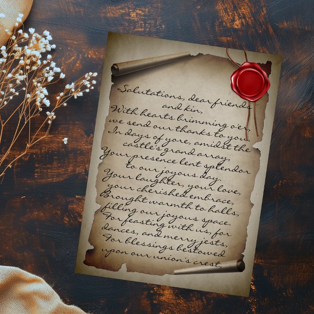 Carte Postale Medieval Gray Scroll Cire de Cachet Mariage Remerc (Créateur téléchargé)
