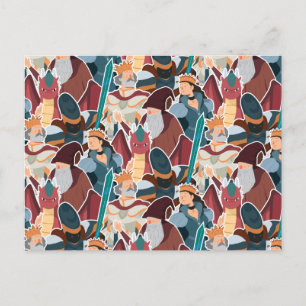 Carte Postale Medieval Pattern Knights & Dragons Cute Summer