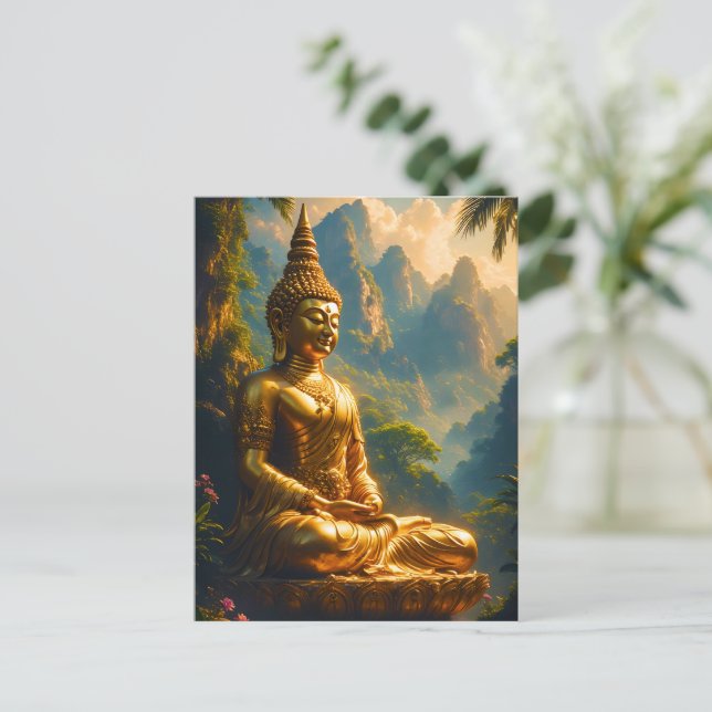 Carte Postale Méditation dorée dans les sommets thaïlandais (Debout devant)