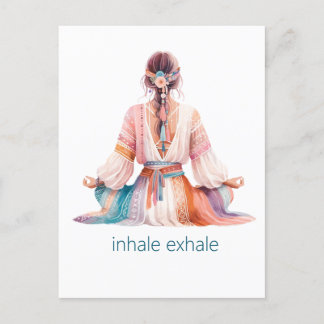 Carte Postale Méditation- Illustration avec Femme-boho- inhale