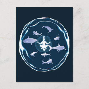 Carte Postale Méditation sous-marine Natation avec requins