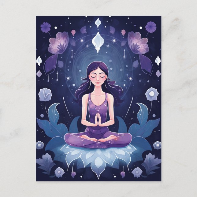 Carte Postale Méditer Yoga Girl, Cristal Dreamy Purple Lotus (Devant)