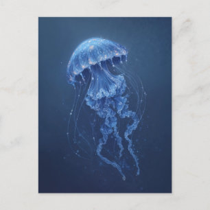 Carte Postale Méduse bleue avec lueur orange en mer profonde